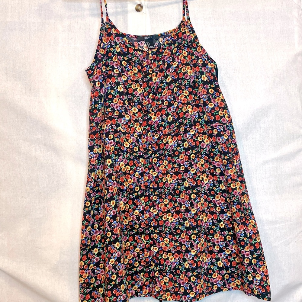 F21 Dark Floral Button Down Thin Strap Mini Dress